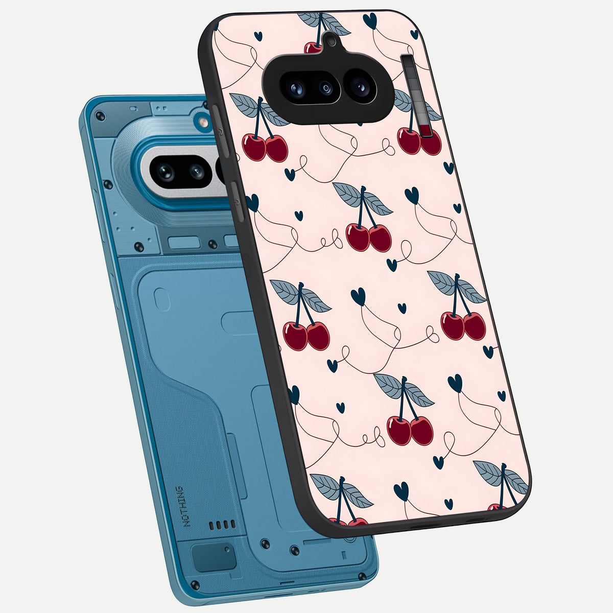  Cherry Heart Line phone case For Nothing Phone 4A showing premium glass back cover with detailed artwork