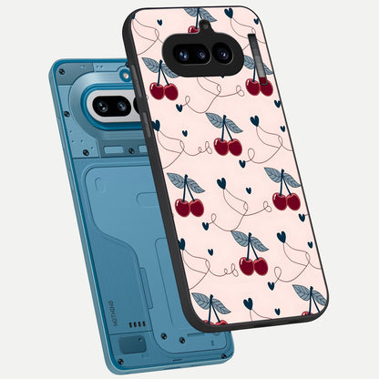  Cherry Heart Line phone case For Nothing Phone 4A showing premium glass back cover with detailed artwork
