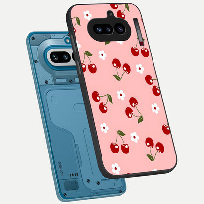  Cherry Love Mood phone case For Nothing Phone 4A showing premium glass back cover with detailed artwork