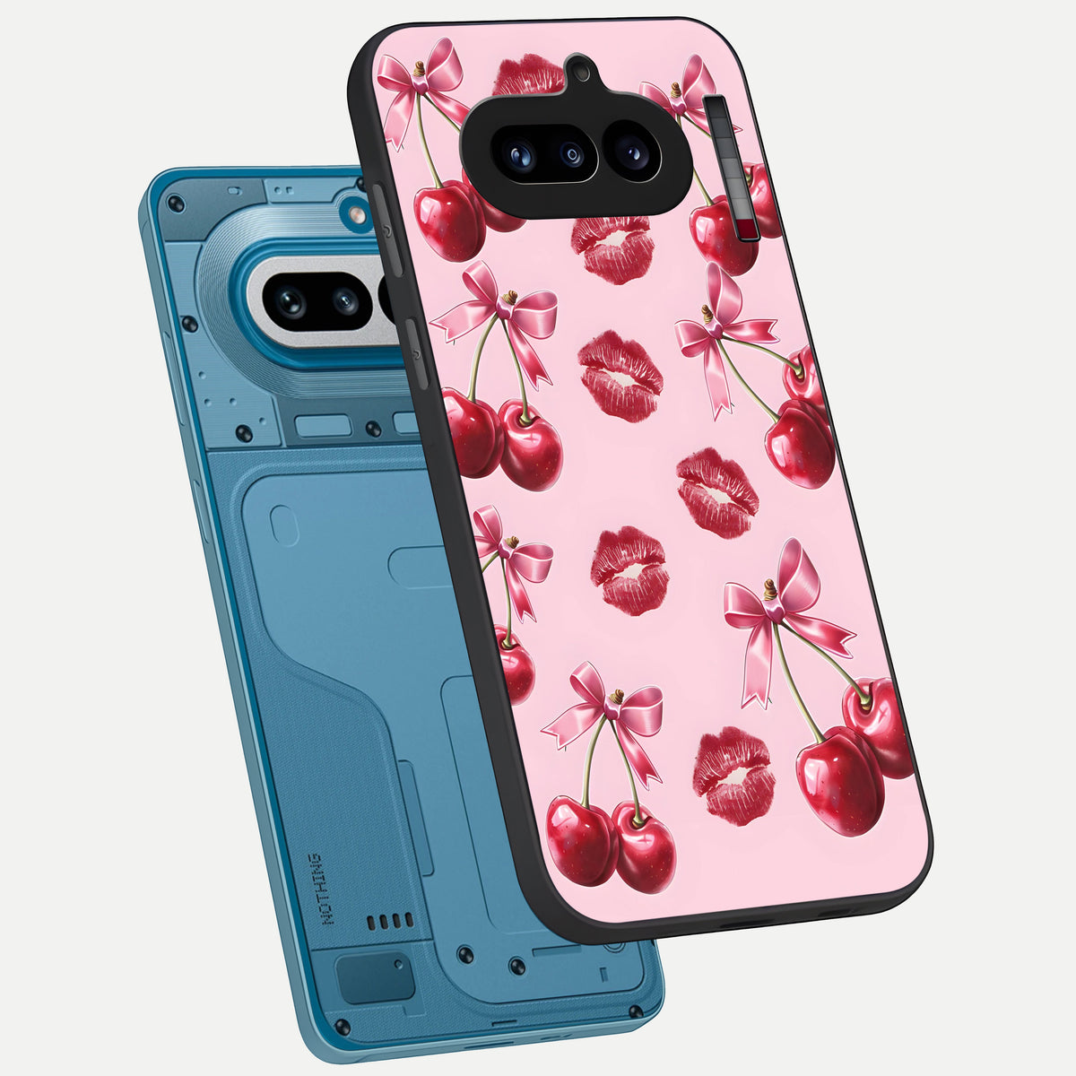  Cherry With Lips phone case For Nothing Phone 4A showing premium glass back cover with detailed artwork