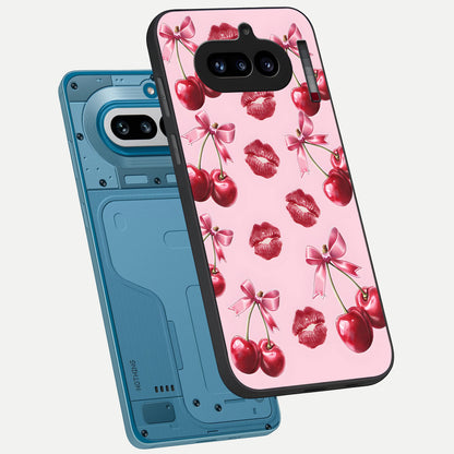  Cherry With Lips phone case For Nothing Phone 4A showing premium glass back cover with detailed artwork