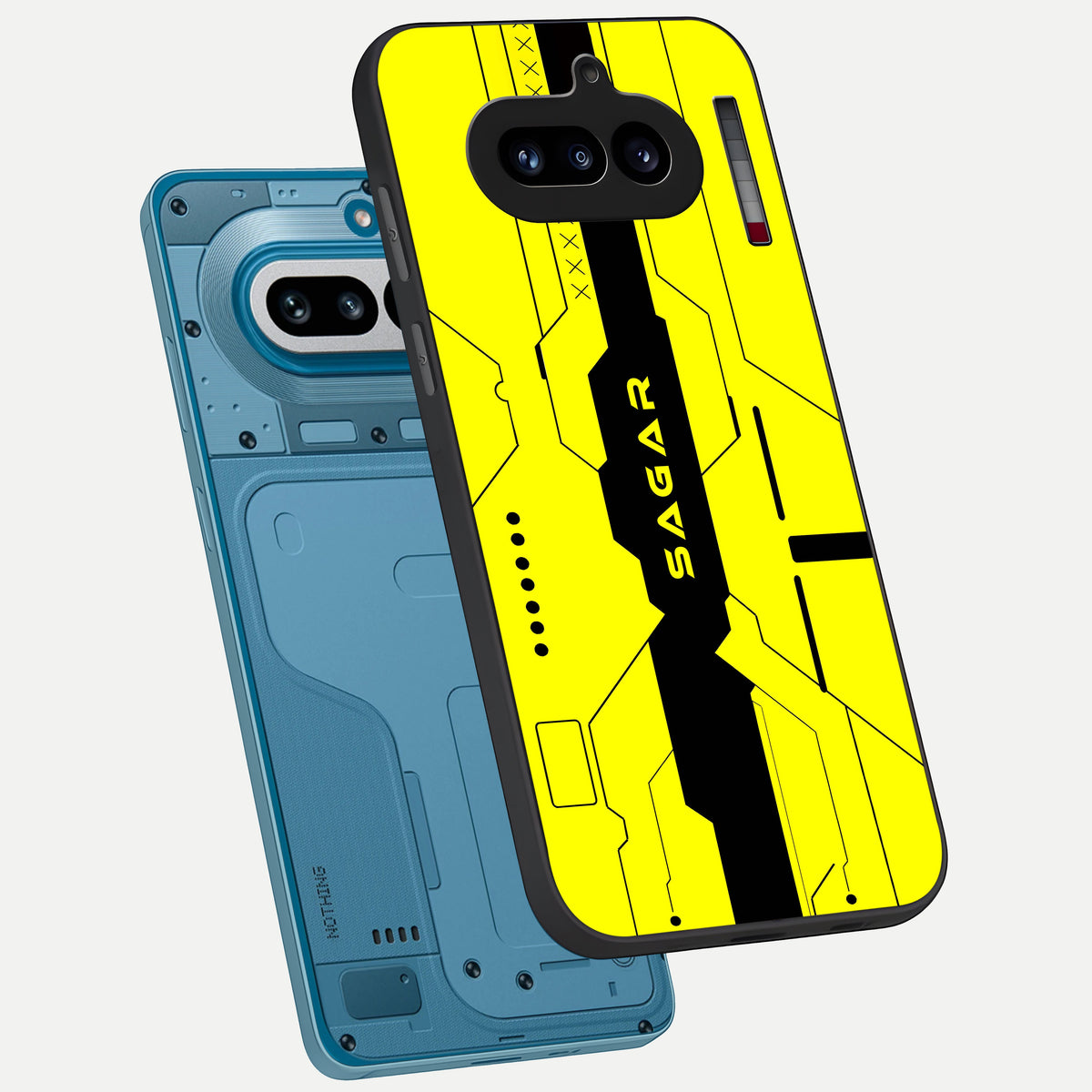  Circuit CYBERPUNK Custom Name phone case For Nothing Phone 4A showing premium glass back cover with detailed artwork
