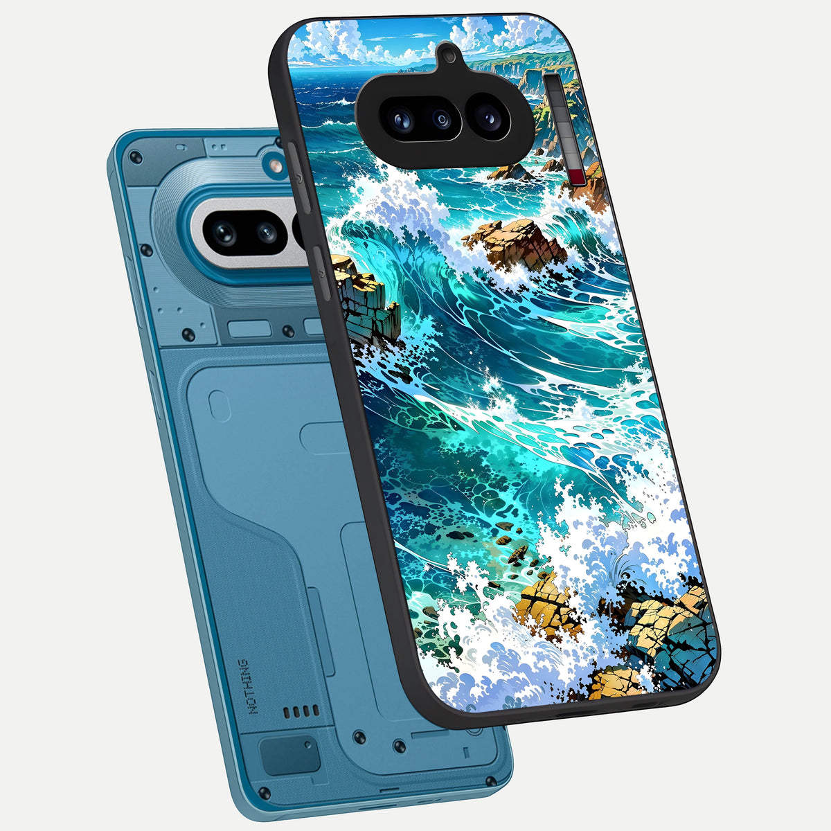  Coastal Blue Waves phone case For Nothing Phone 4A showing premium glass back cover with detailed artwork