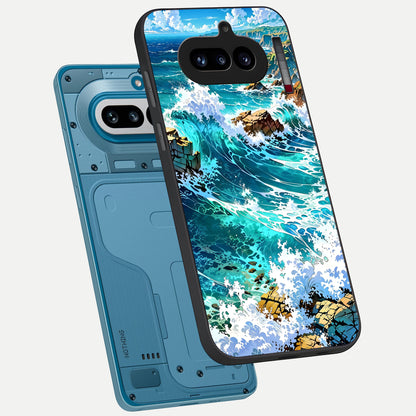  Coastal Blue Waves phone case For Nothing Phone 4A showing premium glass back cover with detailed artwork