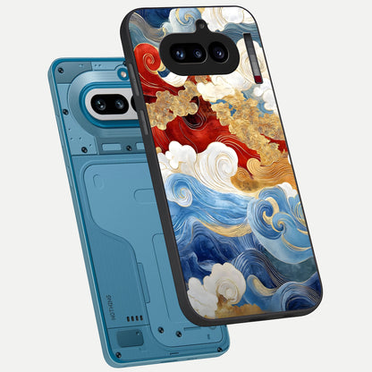  Colored Waves phone case For Nothing Phone 4A showing premium glass back cover with detailed artwork