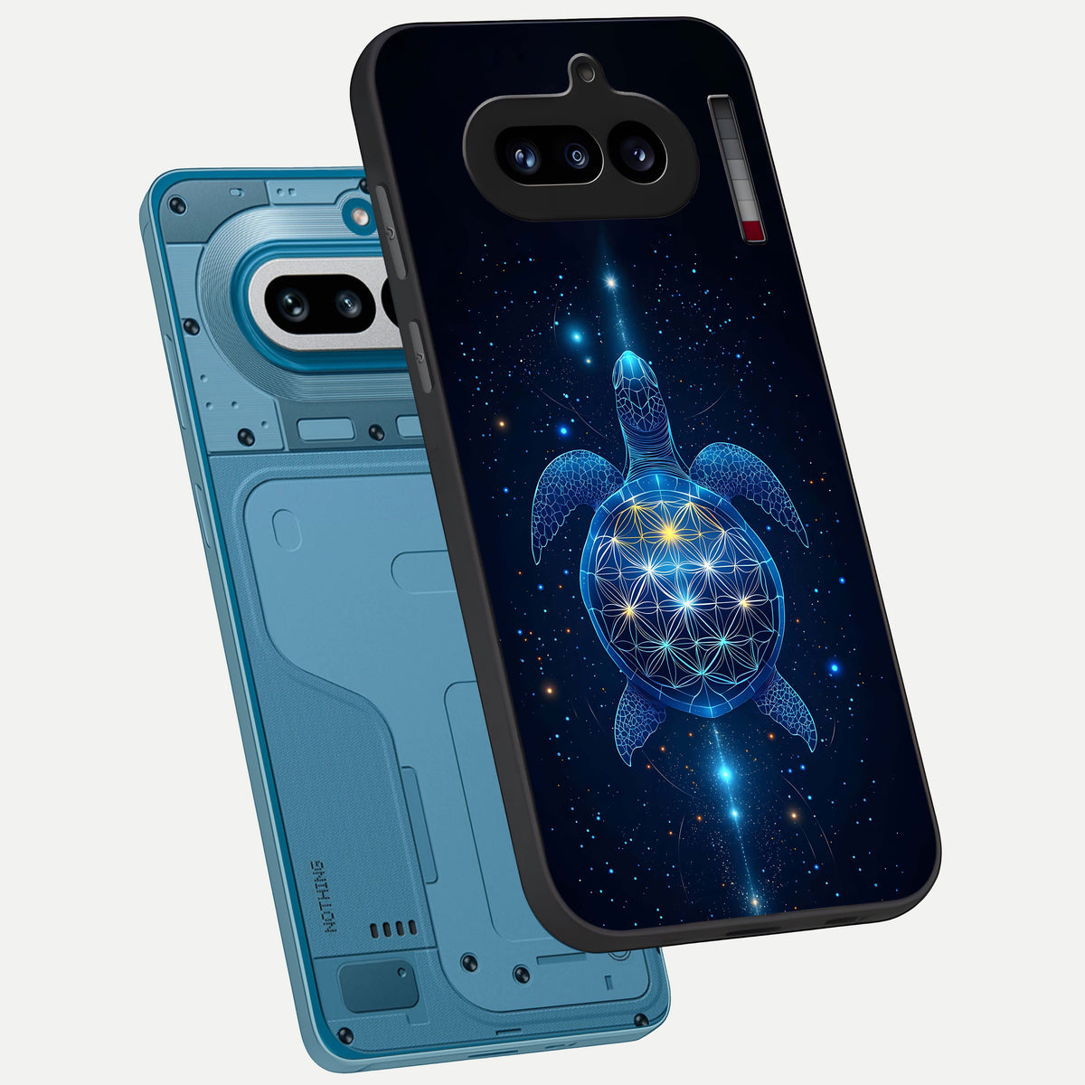 Crimson Blue Turtle phone case For Nothing Phone 4A showing premium glass back cover with detailed artwork