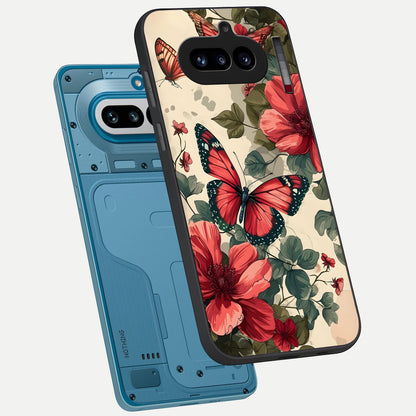  Crimson Butterfly Garden phone case For Nothing Phone 4A showing premium glass back cover with detailed artwork
