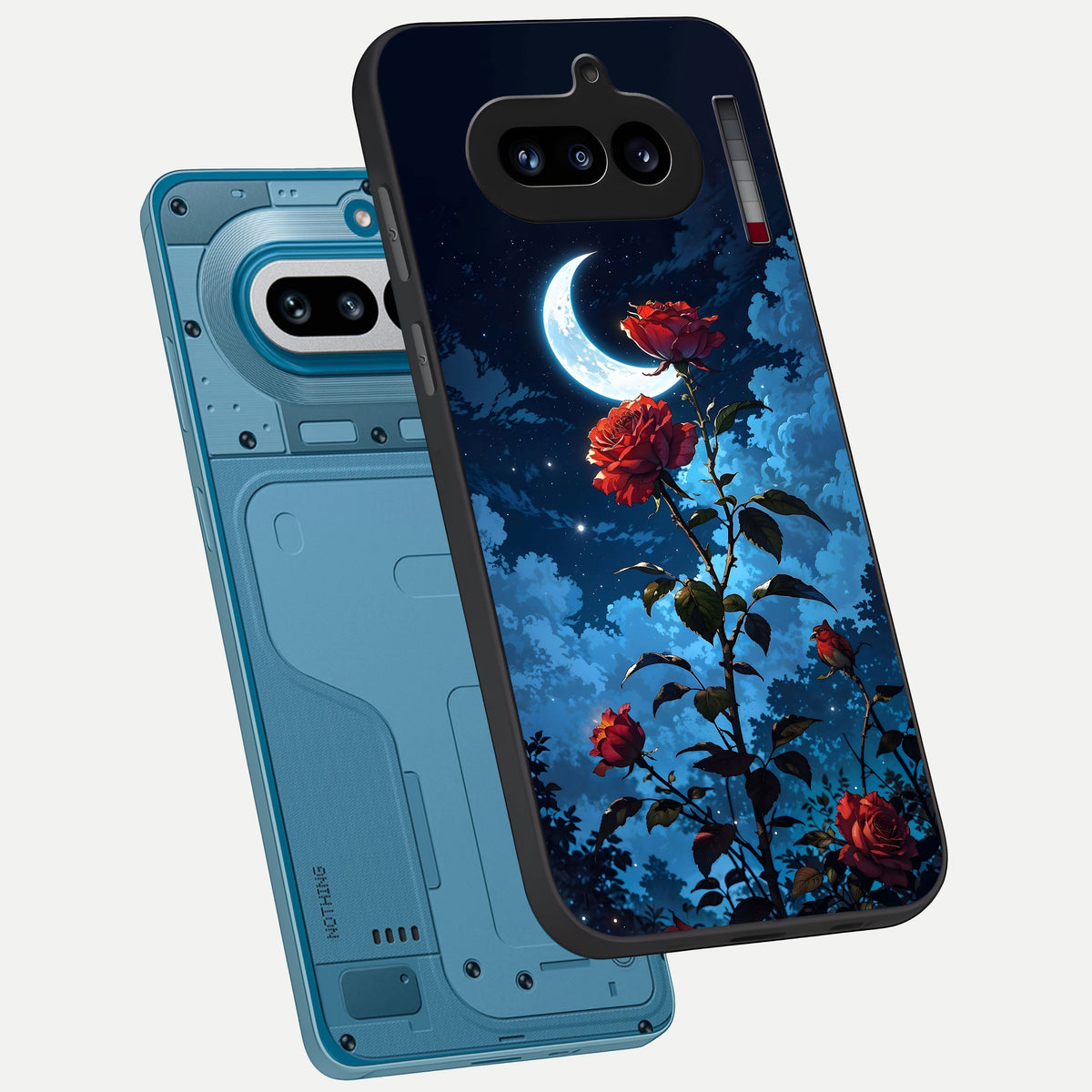  Crimson Rose Moon phone case For Nothing Phone 4A showing premium glass back cover with detailed artwork
