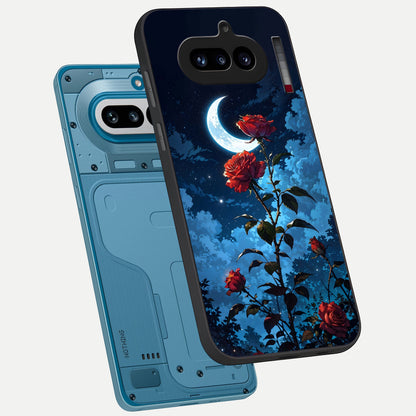  Crimson Rose Moon phone case For Nothing Phone 4A showing premium glass back cover with detailed artwork