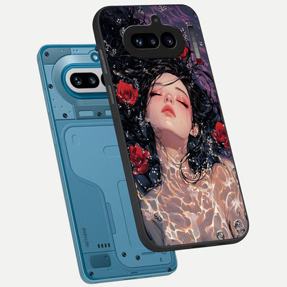  Crimson Rose Serenity phone case For Nothing Phone 4A showing premium glass back cover with detailed artwork