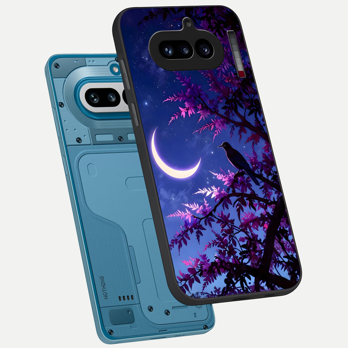  Crow And Moon Scenery phone case For Nothing Phone 4A showing premium glass back cover with detailed artwork