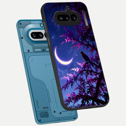  Crow And Moon Scenery phone case For Nothing Phone 4A showing premium glass back cover with detailed artwork