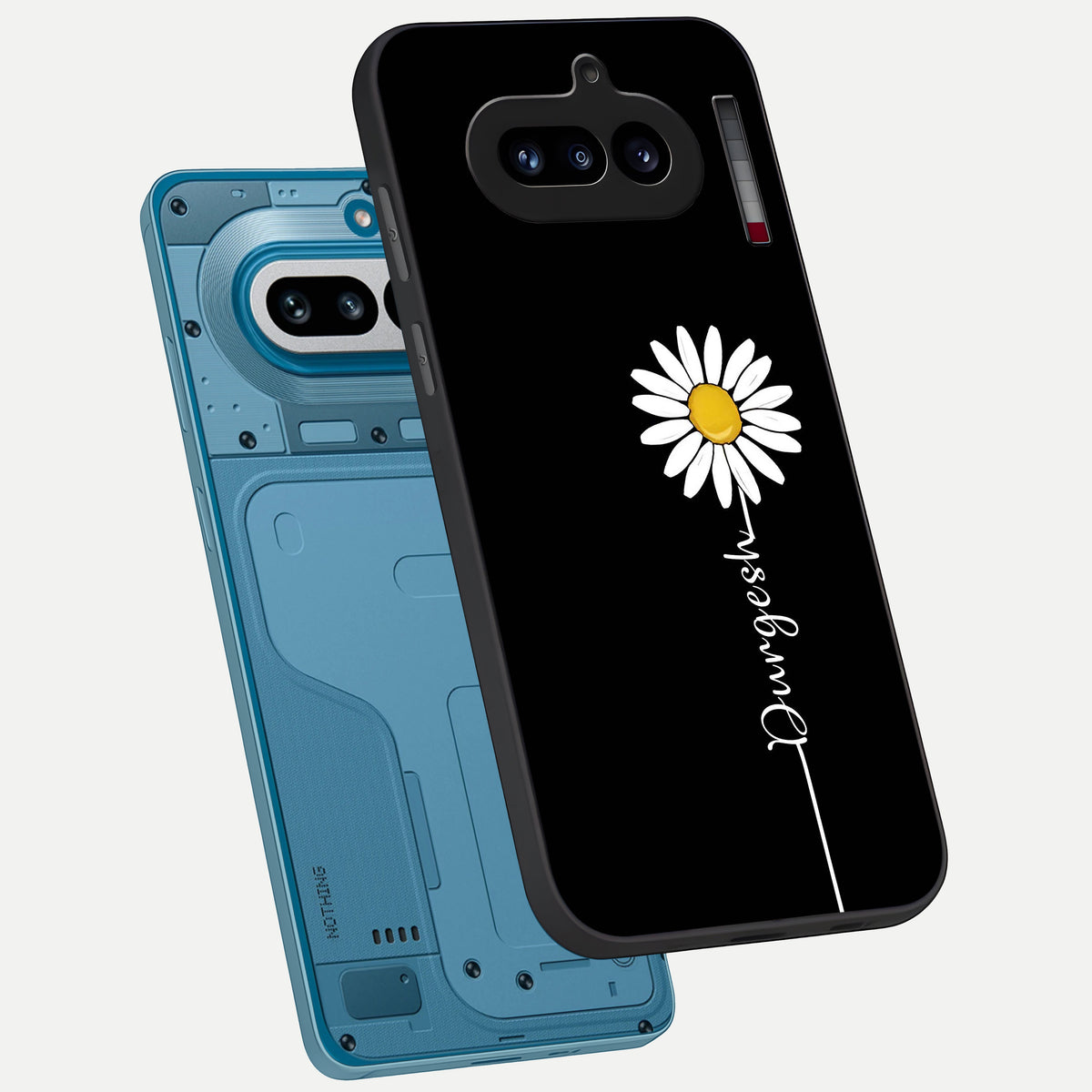  Custom Name White Flower phone case For Nothing Phone 4A showing premium glass back cover with detailed artwork