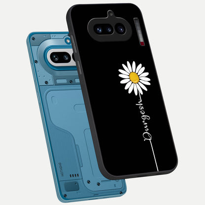  Custom Name White Flower phone case For Nothing Phone 4A showing premium glass back cover with detailed artwork