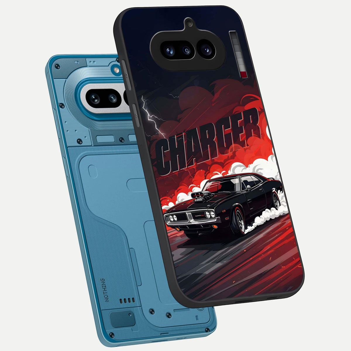  Dark Charger Fury phone case For Nothing Phone 4A showing premium glass back cover with detailed artwork