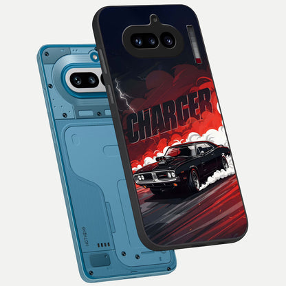  Dark Charger Fury phone case For Nothing Phone 4A showing premium glass back cover with detailed artwork