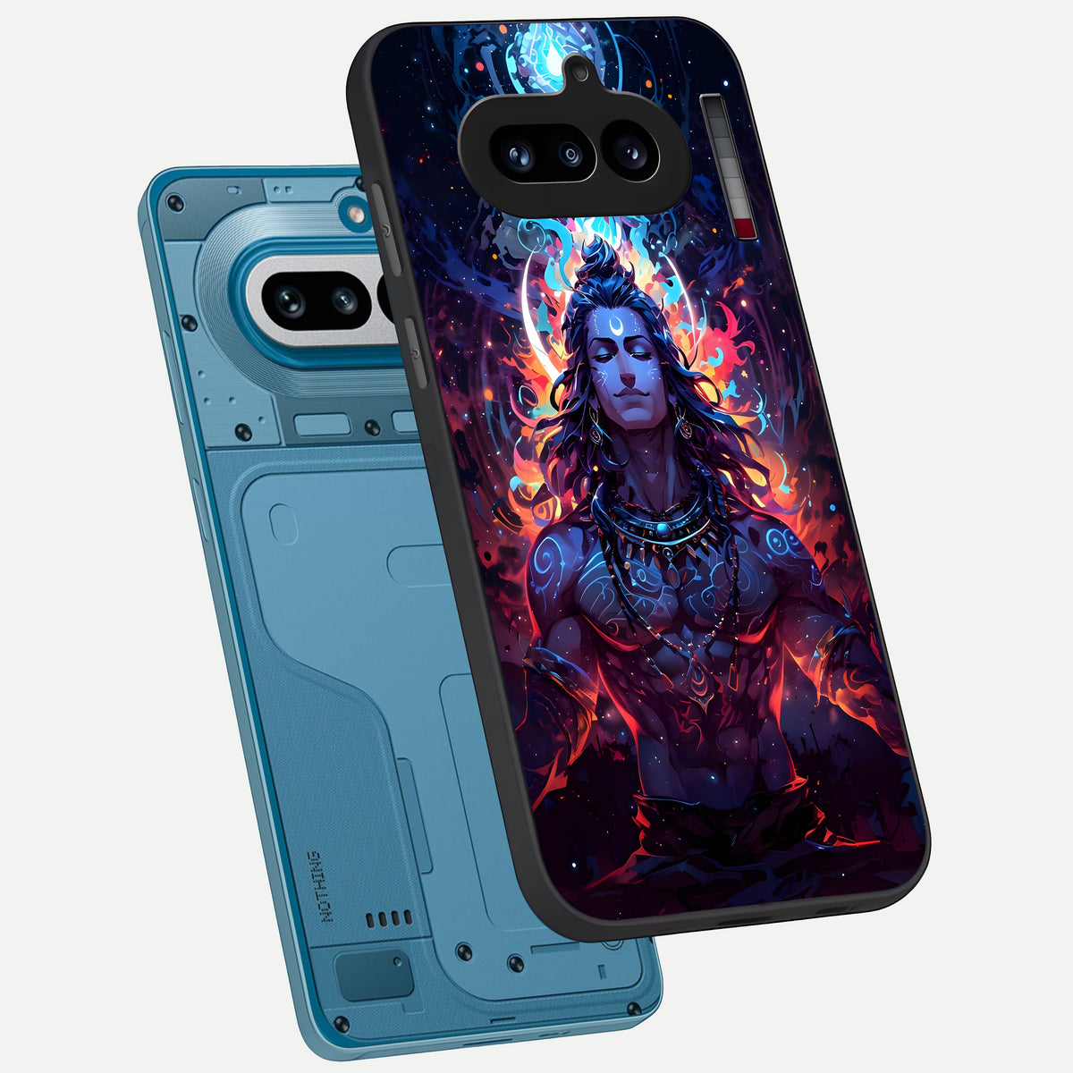  Divine Fire Shiv phone case For Nothing Phone 4A showing premium glass back cover with detailed artwork