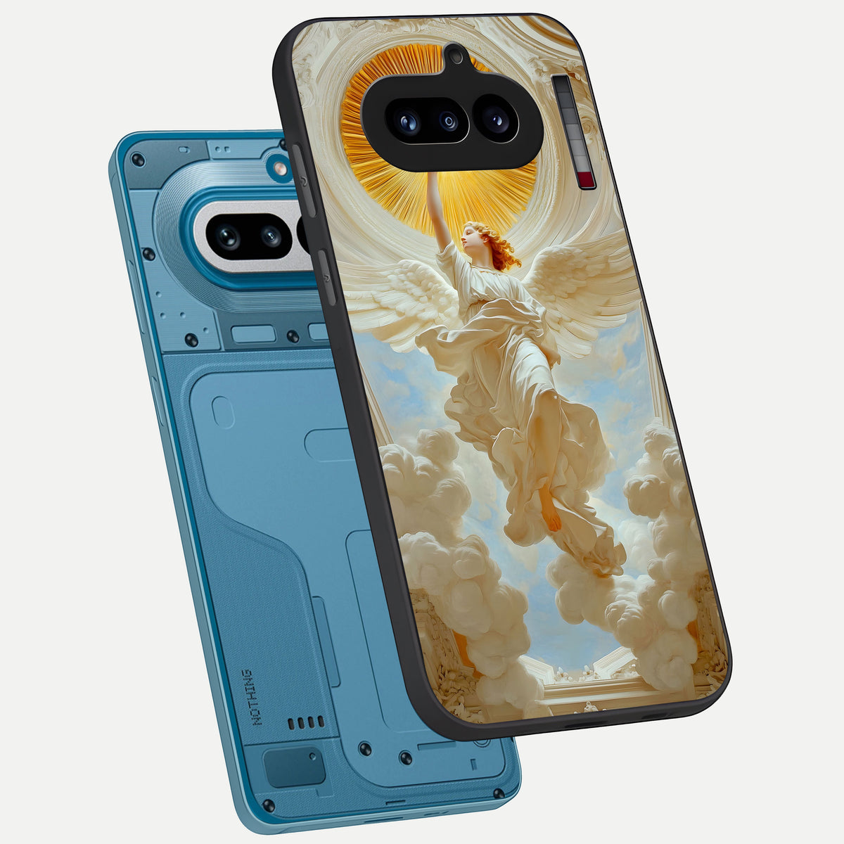  Divine Light Angel phone case For Nothing Phone 4A showing premium glass back cover with detailed artwork