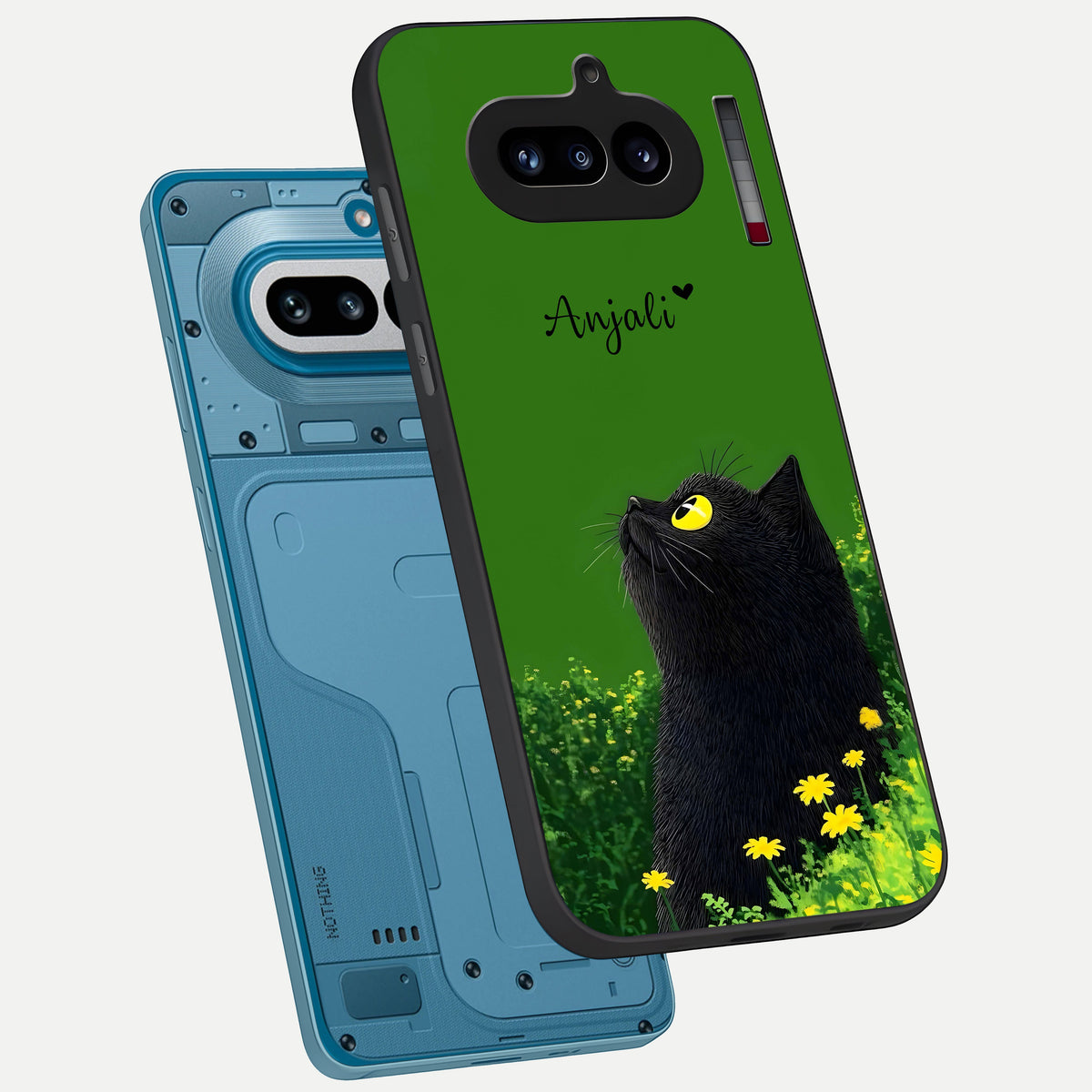  Emerald Cat Custom Name phone case For Nothing Phone 4A showing premium glass back cover with detailed artwork