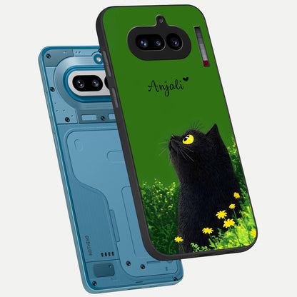  Emerald Cat Custom Name phone case For Nothing Phone 4A showing premium glass back cover with detailed artwork