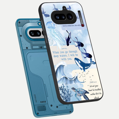  Faithful Ocean Promise phone case For Nothing Phone 4A showing premium glass back cover with detailed artwork