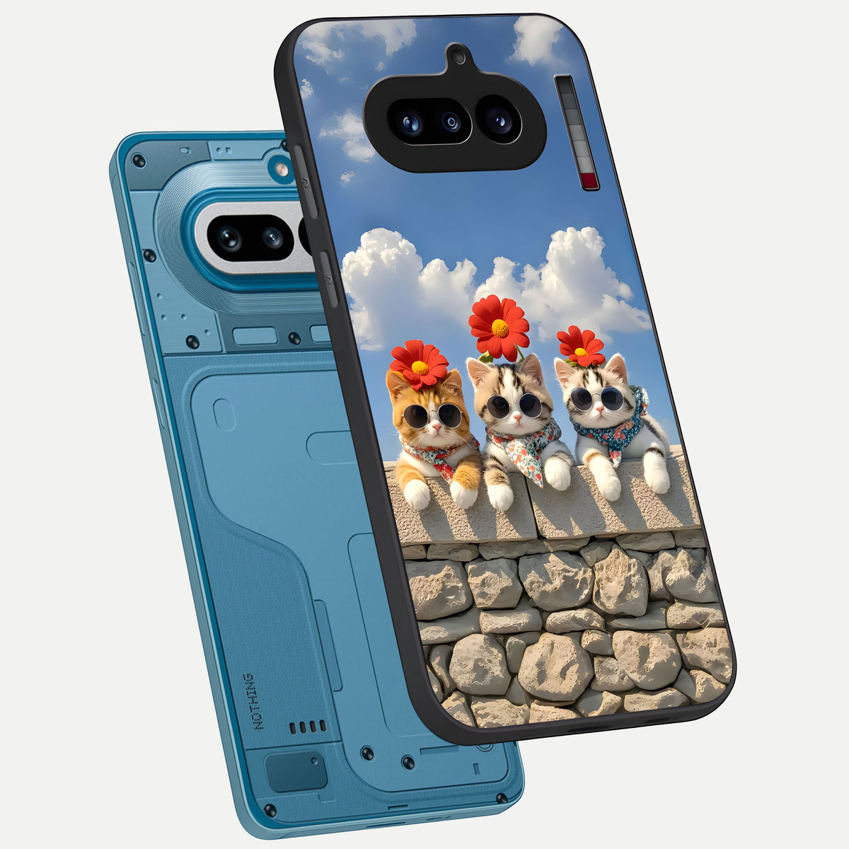  Floral Kitty Squad phone case For Nothing Phone 4A showing premium glass back cover with detailed artwork