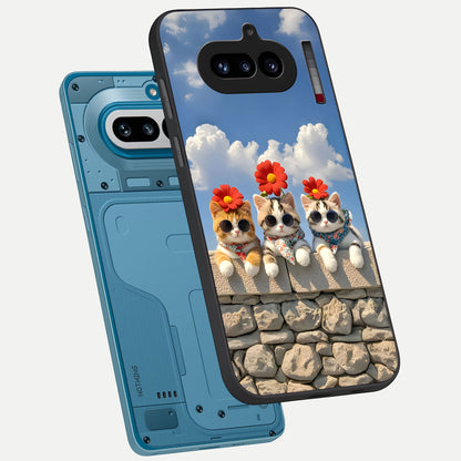  Floral Kitty Squad phone case For Nothing Phone 4A showing premium glass back cover with detailed artwork