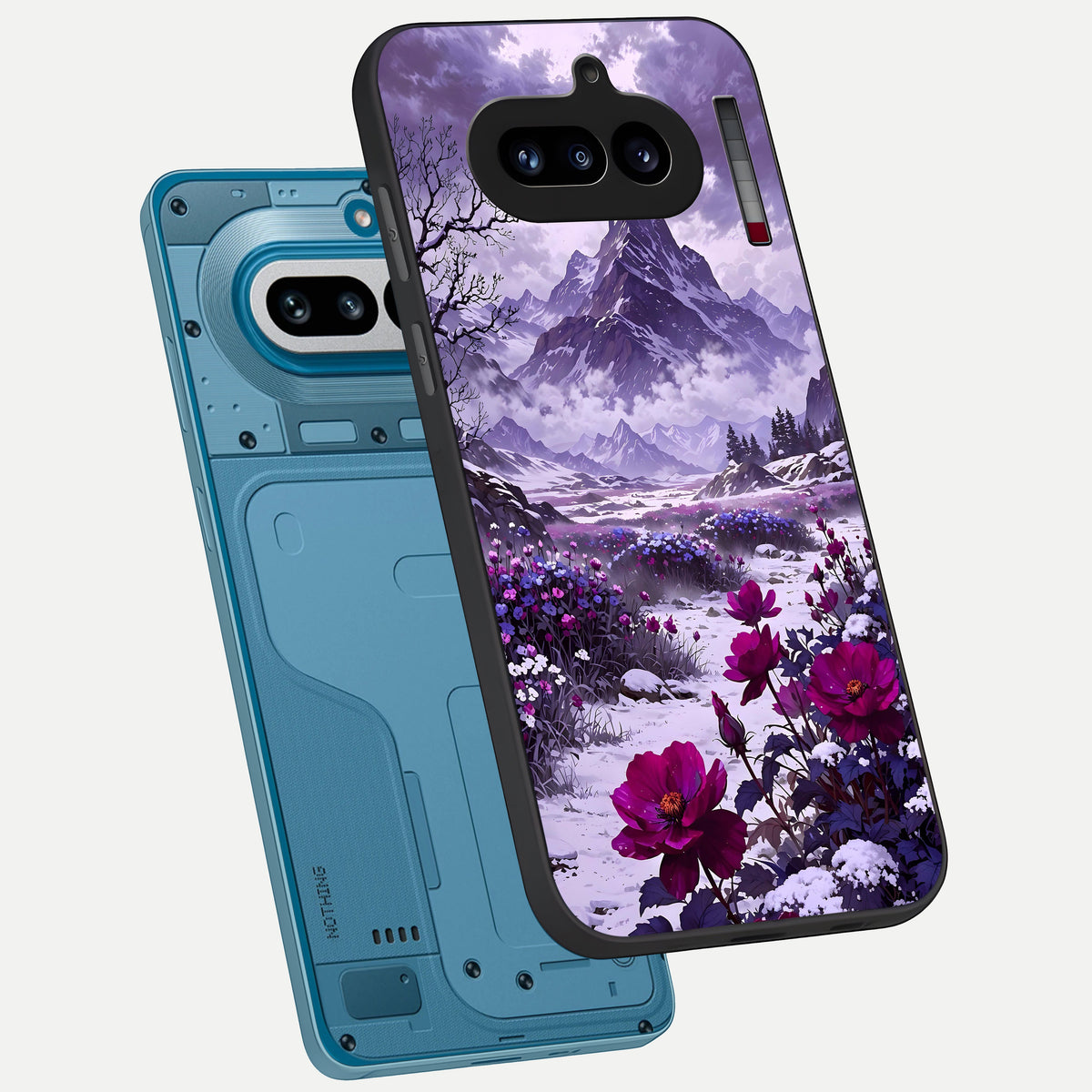  Flower Mountain View phone case For Nothing Phone 4A showing premium glass back cover with detailed artwork