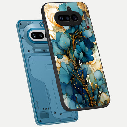  Golden Bloom Symphony phone case For Nothing Phone 4A showing premium glass back cover with detailed artwork