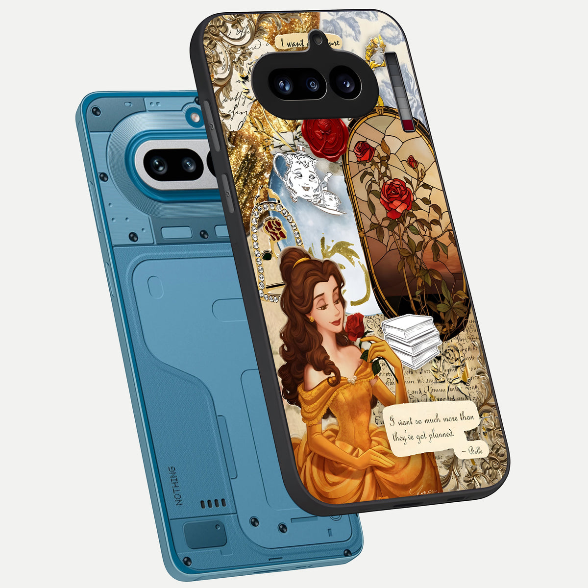  Golden Dream Belle phone case For Nothing Phone 4A showing premium glass back cover with detailed artwork