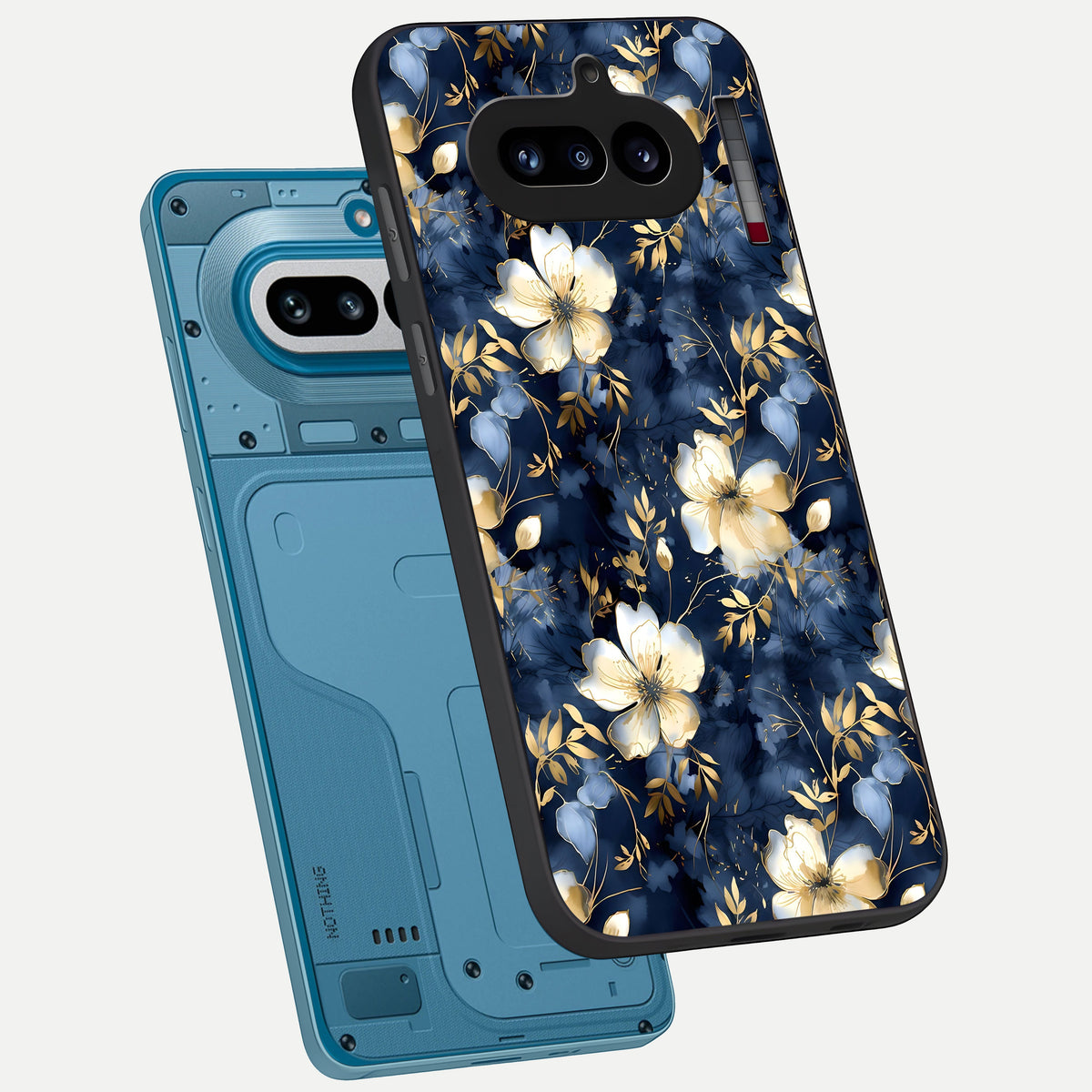  Golden Midnight Bloom phone case For Nothing Phone 4A showing premium glass back cover with detailed artwork