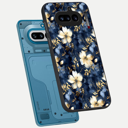 Golden Midnight Bloom phone case For Nothing Phone 4A showing premium glass back cover with detailed artwork