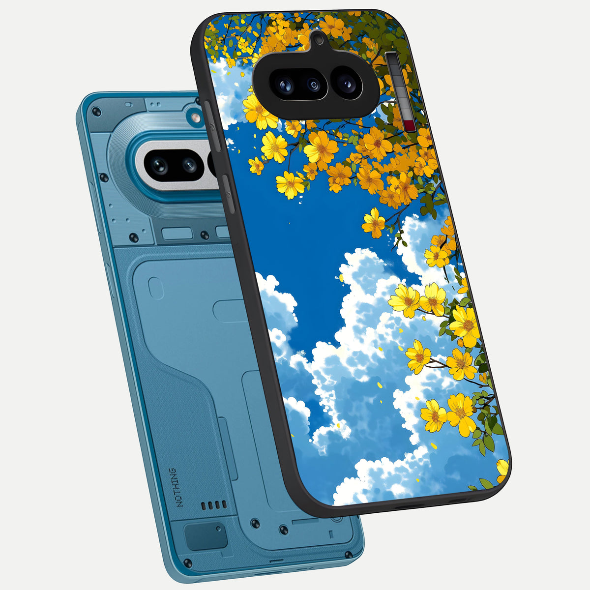  Golden Petal Sky phone case For Nothing Phone 4A showing premium glass back cover with detailed artwork