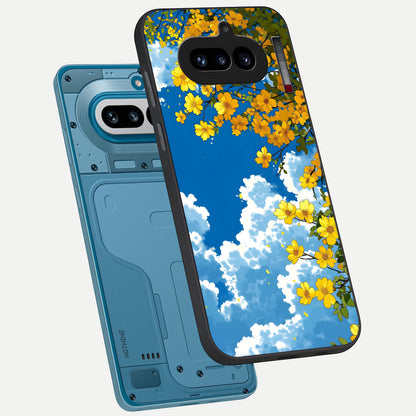  Golden Petal Sky phone case For Nothing Phone 4A showing premium glass back cover with detailed artwork