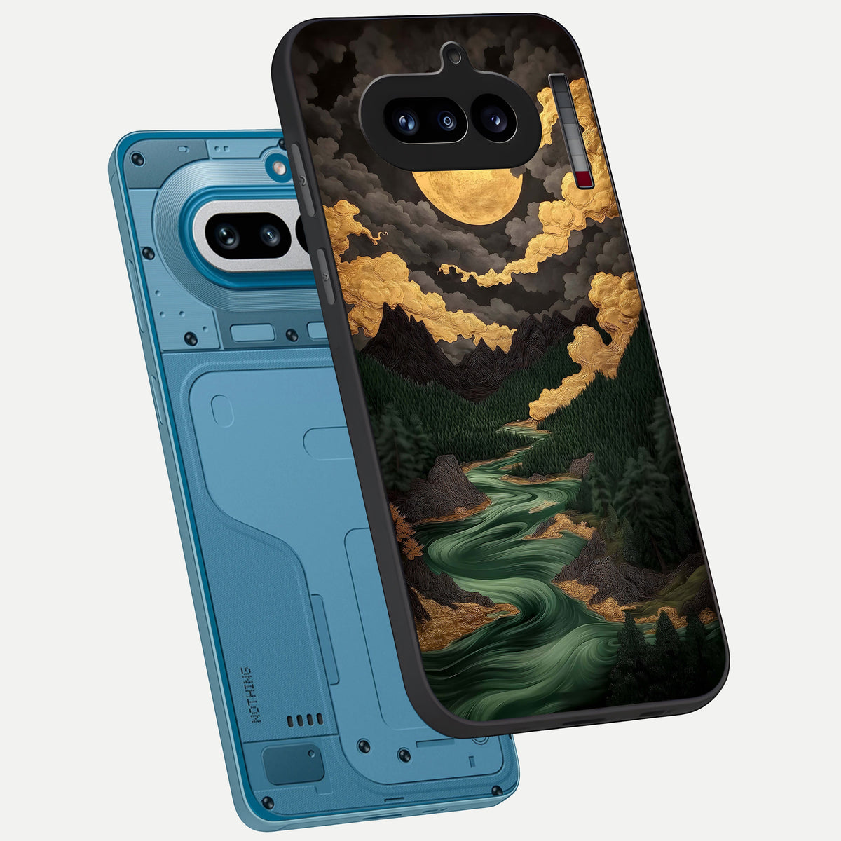  Golden River Moon phone case For Nothing Phone 4A showing premium glass back cover with detailed artwork