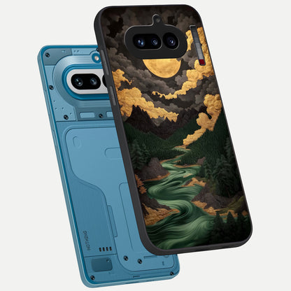  Golden River Moon phone case For Nothing Phone 4A showing premium glass back cover with detailed artwork