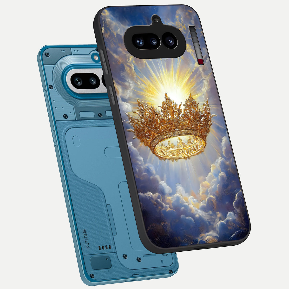  Heavenly Crown Light phone case For Nothing Phone 4A showing premium glass back cover with detailed artwork