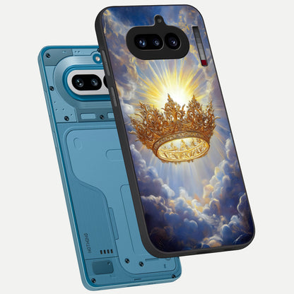  Heavenly Crown Light phone case For Nothing Phone 4A showing premium glass back cover with detailed artwork