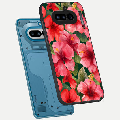  Hibiscus Pattern phone case For Nothing Phone 4A showing premium glass back cover with detailed artwork