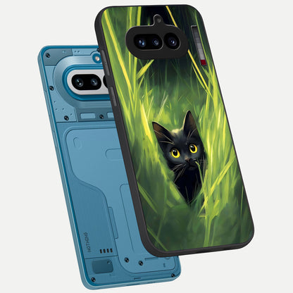  Hidden Cat Whisper phone case For Nothing Phone 4A showing premium glass back cover with detailed artwork