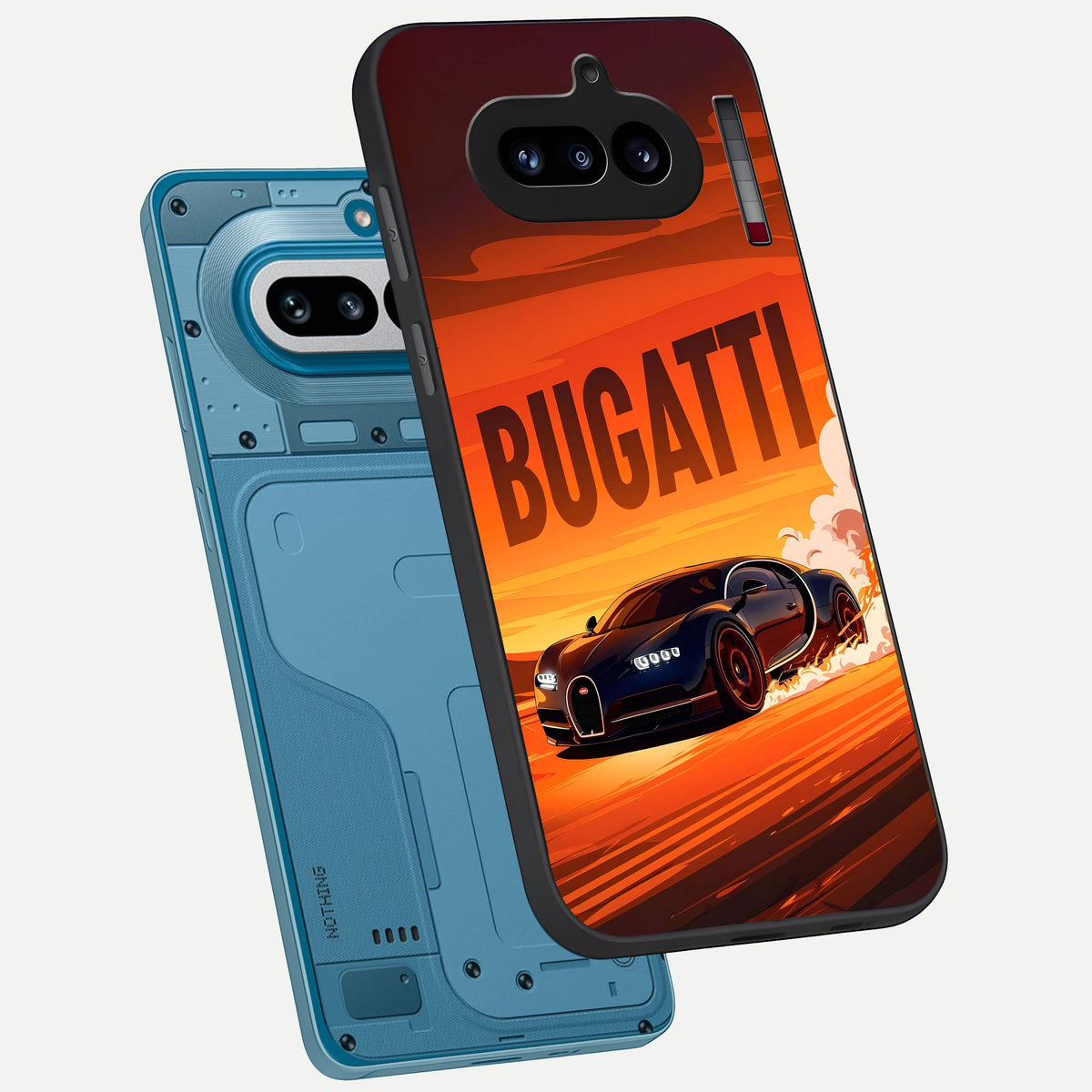  Inferno Bugatti Storm phone case For Nothing Phone 4A showing premium glass back cover with detailed artwork