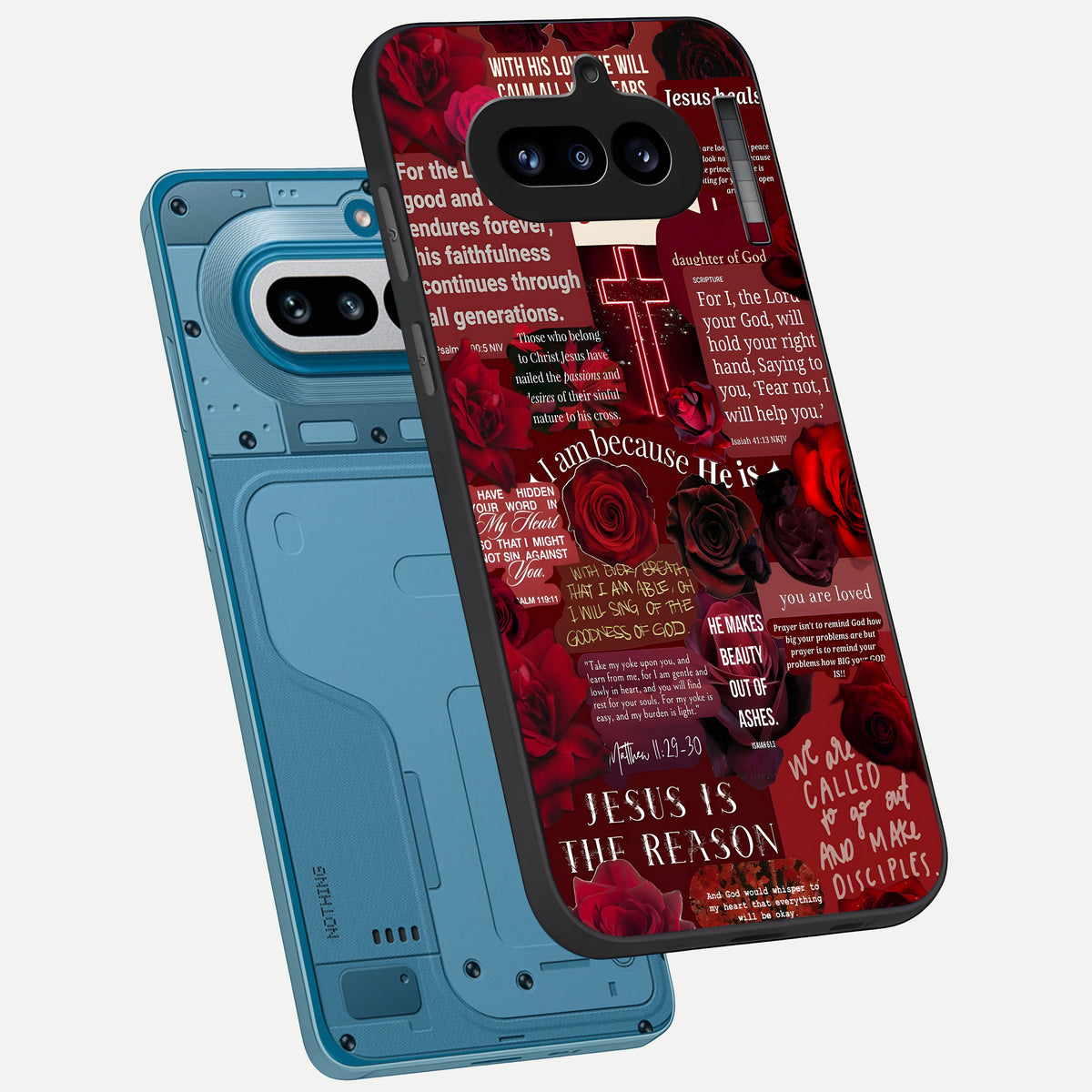  Jesus Love Heals phone case For Nothing Phone 4A showing premium glass back cover with detailed artwork