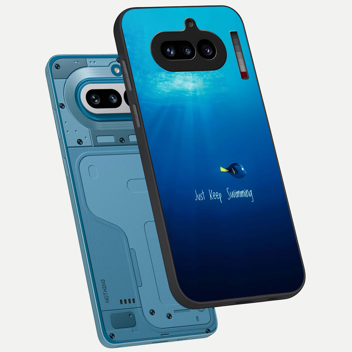  Just Keep Swimming phone case For Nothing Phone 4A showing premium glass back cover with detailed artwork