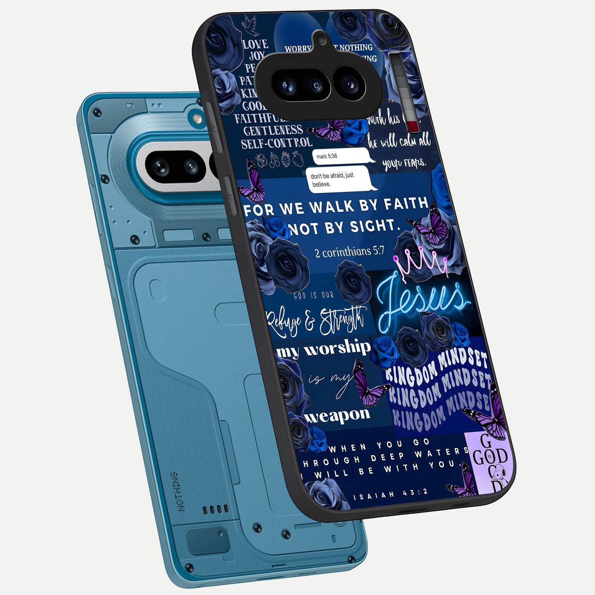  Kingdom Faith Glow phone case For Nothing Phone 4A showing premium glass back cover with detailed artwork