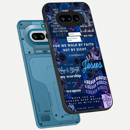  Kingdom Faith Glow phone case For Nothing Phone 4A showing premium glass back cover with detailed artwork