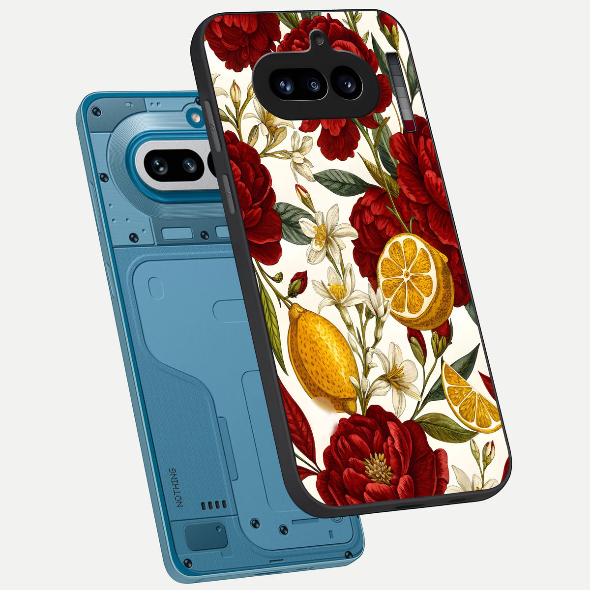  Lemon Rose Charm phone case For Nothing Phone 4A showing premium glass back cover with detailed artwork