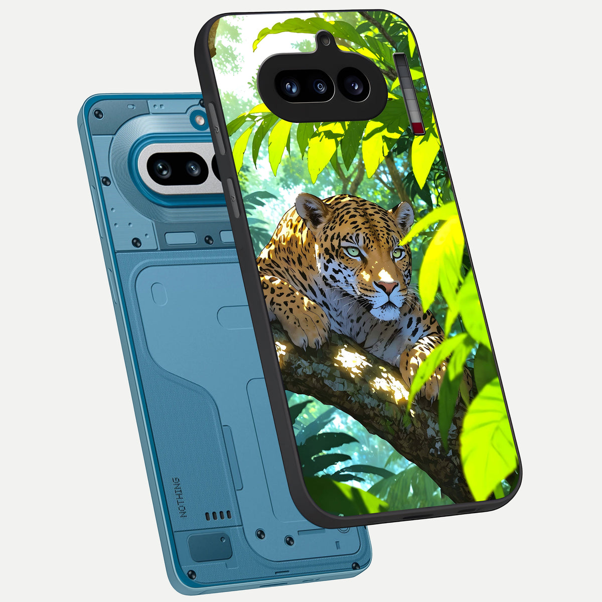  Leopard in Jungle phone case For Nothing Phone 4A showing premium glass back cover with detailed artwork
