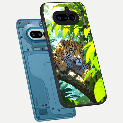  Leopard in Jungle phone case For Nothing Phone 4A showing premium glass back cover with detailed artwork
