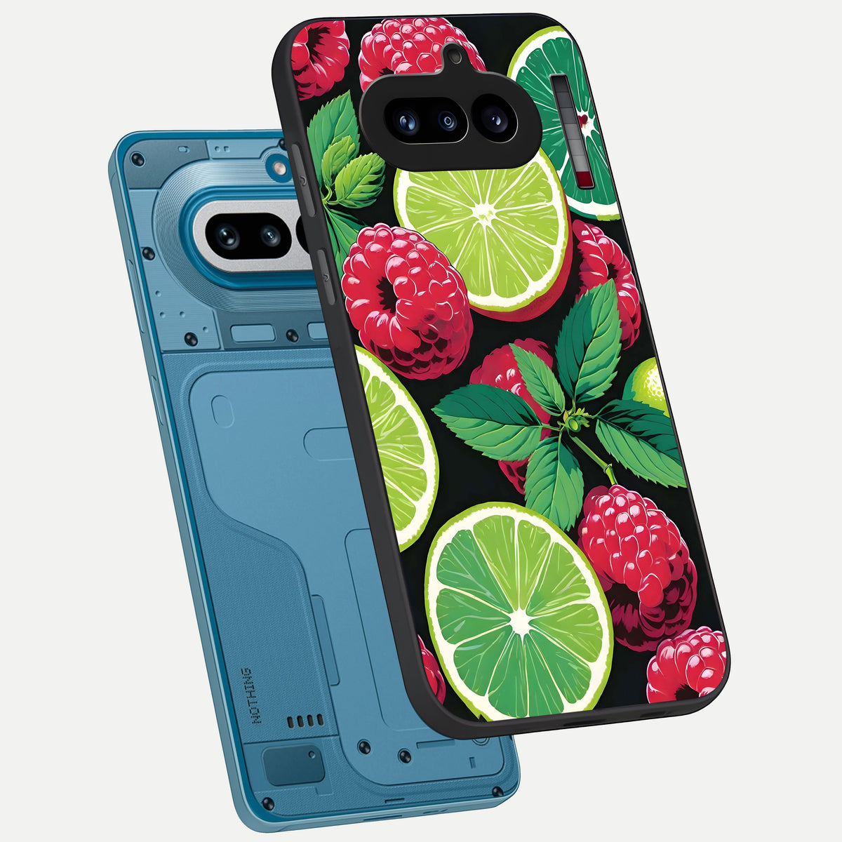  Lime and Raspberry Pattern phone case For Nothing Phone 4A showing premium glass back cover with detailed artwork