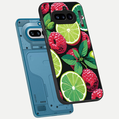  Lime and Raspberry Pattern phone case For Nothing Phone 4A showing premium glass back cover with detailed artwork